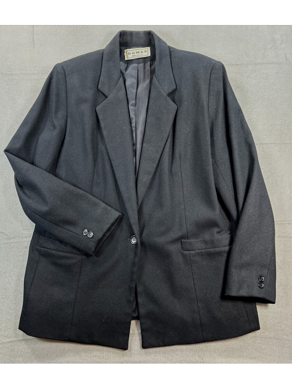 Vintage Dumas Size 12 Black 100% Wool Blazer Scandi Minimalist Old Money